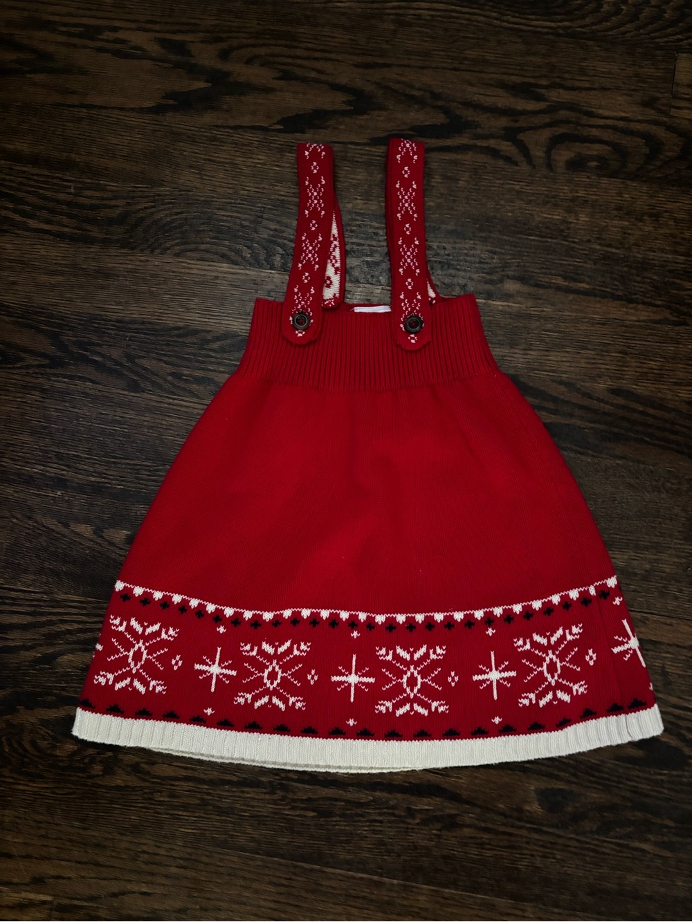 Hanna Andersson Red Knit Snowflake Pinafore Dress